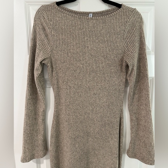 Tan Ribbed Knit Dress - Picture 2 of 6